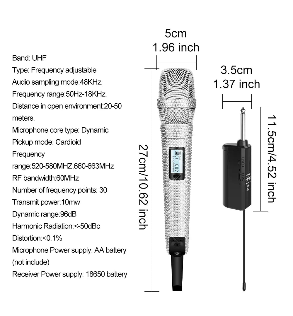 Microphone karaoké sans fil SKM9000, personnalisé incrusté de diamants, pour flux en direct, karaoké, scène brillante, essentiel