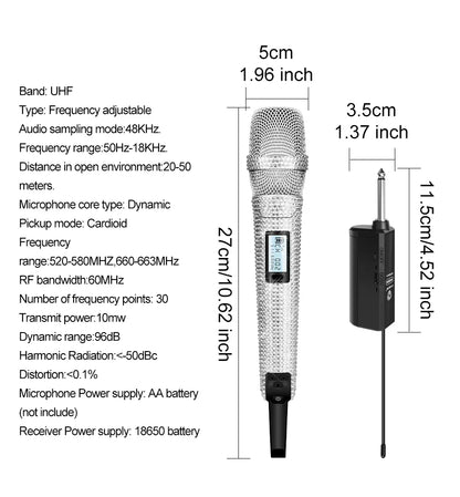 Microphone karaoké sans fil SKM9000, personnalisé incrusté de diamants, pour flux en direct, karaoké, scène brillante, essentiel