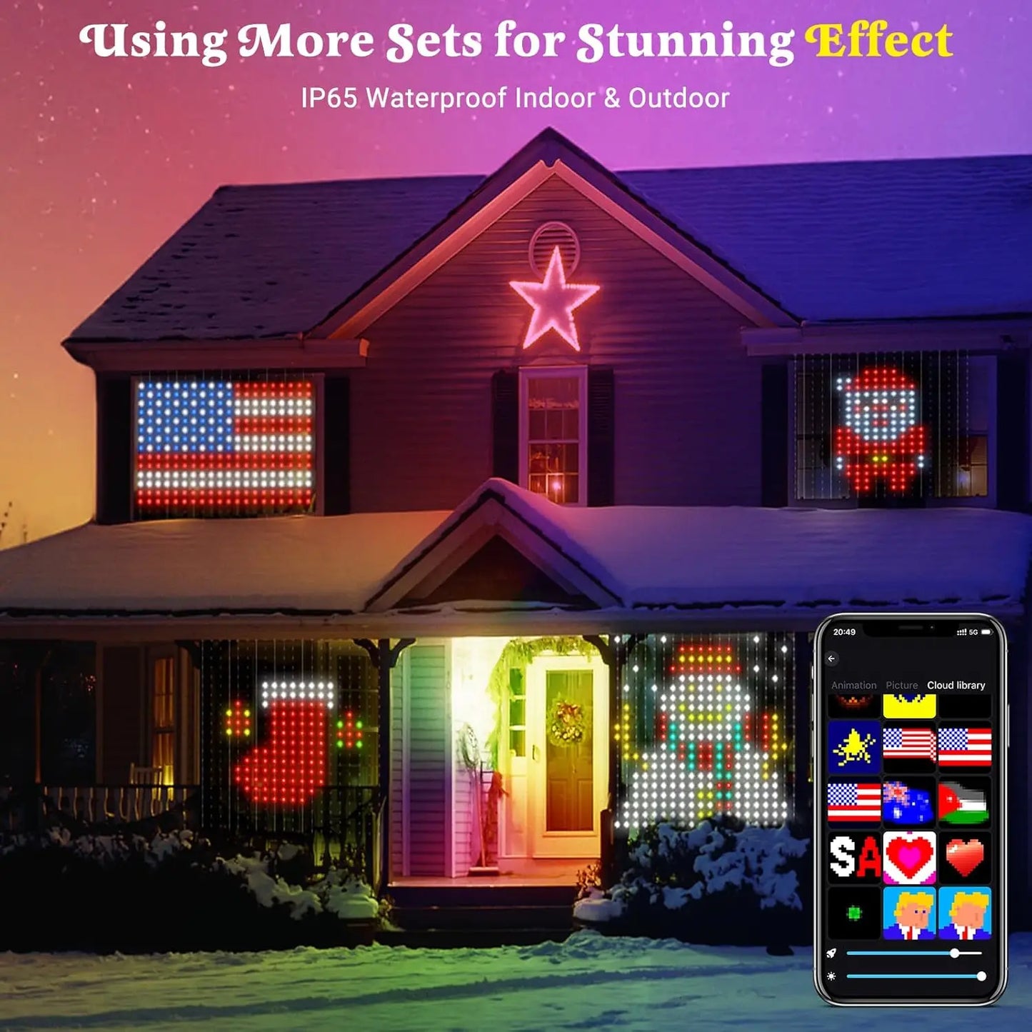 400 LED rideaux lumineux intelligents chaîne lumières avec App télécommande synchronisation de la musique rideau de noël chaîne lumières féeriques extérieures