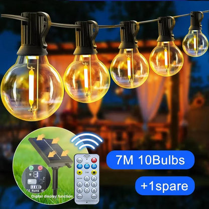 G40 Solar Outdoor String Lights, with remote controls, shatterproof globe bulb, IP65 waterproof, Patio Light for Garden Decor