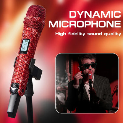 Microphone karaoké sans fil SKM9000, personnalisé incrusté de diamants, pour flux en direct, karaoké, scène brillante, essentiel