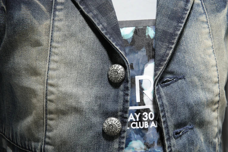 2024 Punk Embroidered Cowboy Waistcoat for Men Fashion Handsome Autumn New Personality Suit Collar Literary High Quality