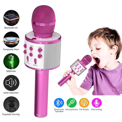 Wireless Bluetooth Karaoke Microphone, 5-in-1  Mic with Built-in Stereo Speaker/4 Voice-Changing Effect, Great Gifts