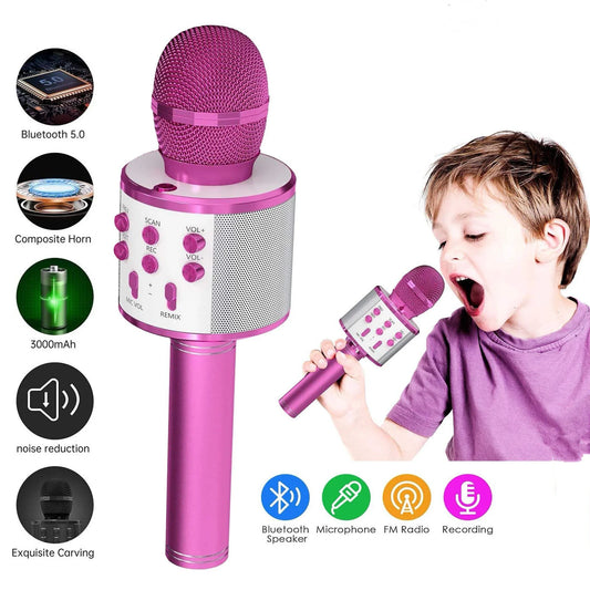 Wireless Bluetooth Karaoke Microphone, 5-in-1  Mic with Built-in Stereo Speaker/4 Voice-Changing Effect, Great Gifts