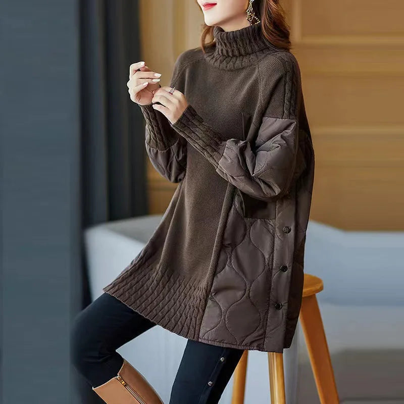 Women's Long Sleeve Turtleneck Sweater Autumn Winter Loose Knitted Sweaters Korean Casual Oversized Ladies Pullover Clothing