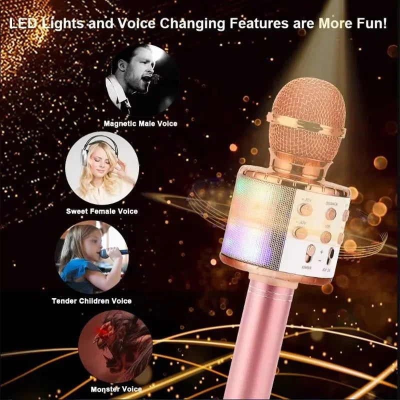 LED Wireless Bluetooth Handheld Microphone for Kids Singing Karaoke KTV Colorful Light Eliminate Music Original Sound Speaker