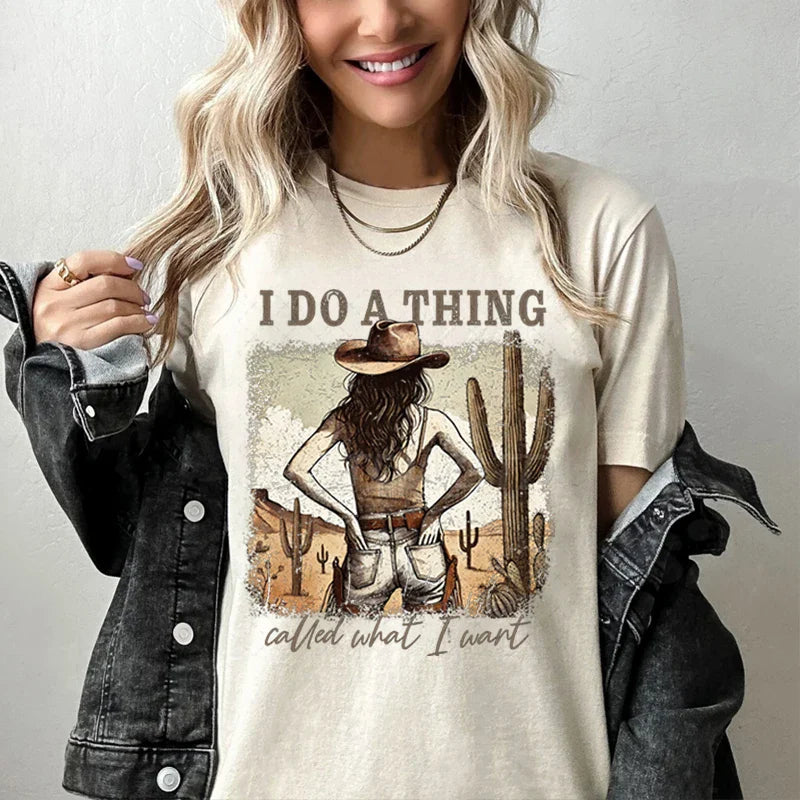 T-shirts Cowgirl Femme Été Manches Courtes T-shirt Drôle Fête des Mères Vêtements Rétro Harajuku Cowgirl Mode Tops Décontractés