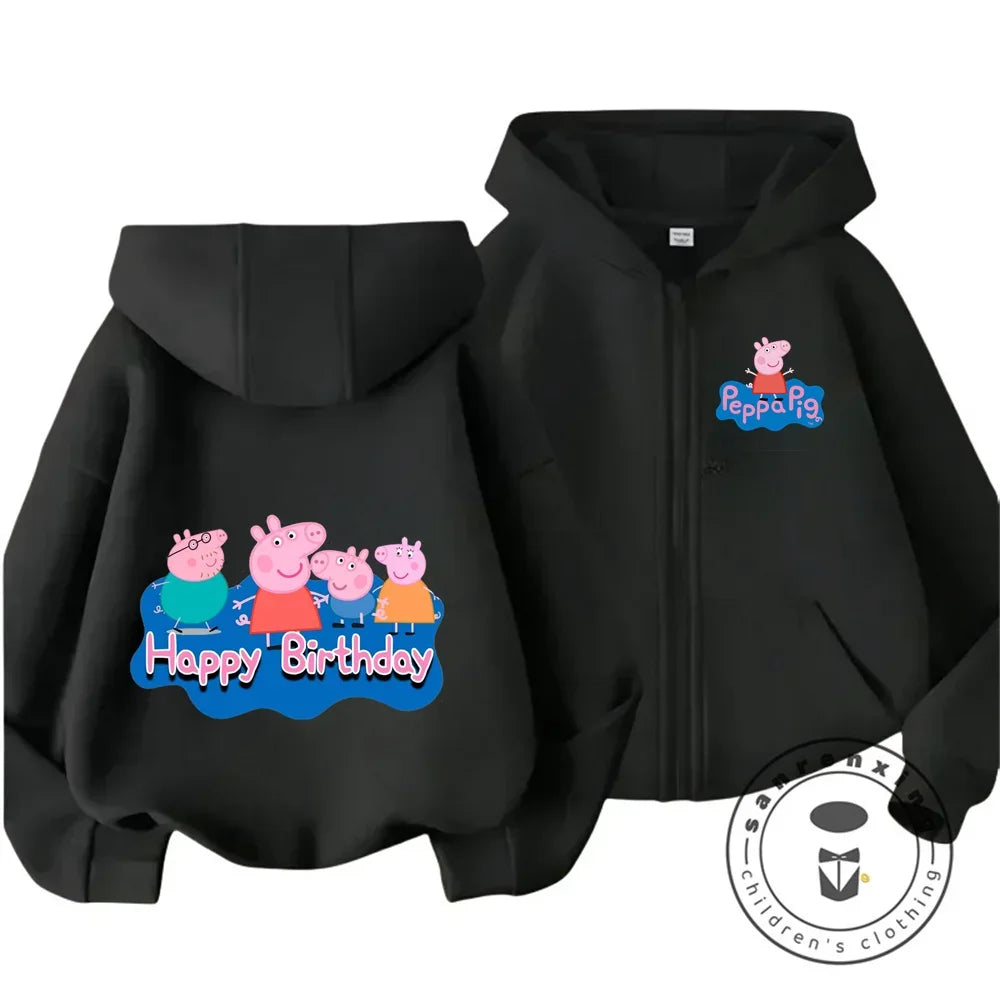 Sweat à capuche zippé Peppa Pig pour enfants, style dessin animé, pour garçons et filles de 3 à 14 ans