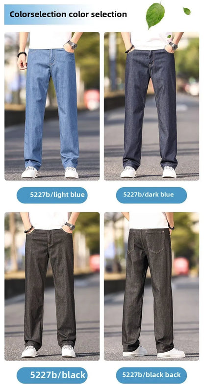 Summer Thin Men's Elastic Cotton Jeans Fashion Blue Comfortable Business Straight Casual Pants Brand Male Clothes Trousers jeans