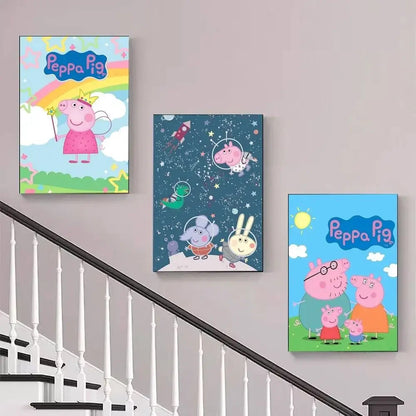 Cartoon Cute W-Peppa PigS Poster Sticky Posters Waterproof Paper Sticker Coffee House Bar Home Decor