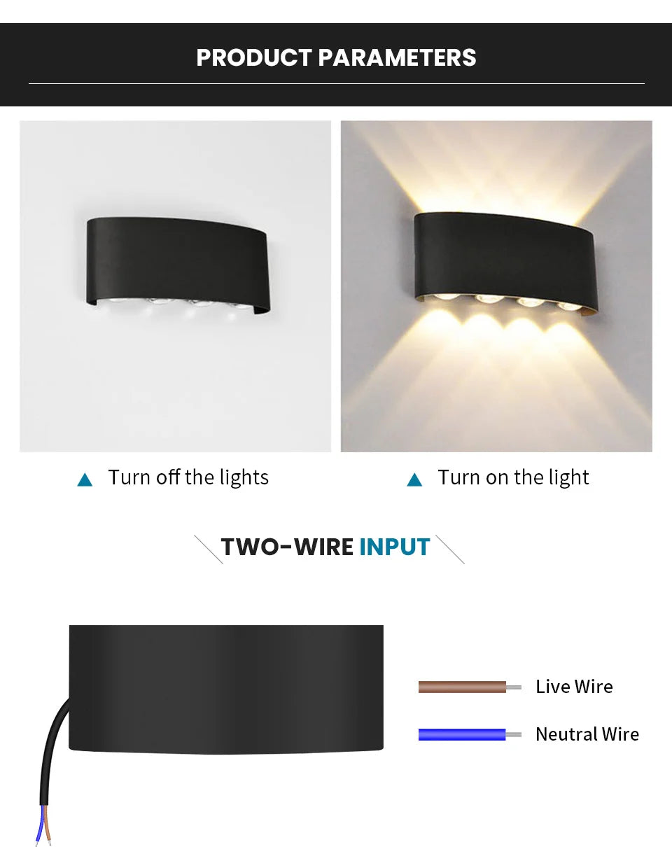 Mur LED lumière extérieure intérieure 2W 4W 6W 8W 10W AC85-265V haut vers le bas blanc noir lumière moderne pour maison jardin chambre couloir