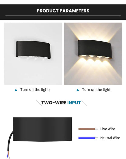 Mur LED lumière extérieure intérieure 2W 4W 6W 8W 10W AC85-265V haut vers le bas blanc noir lumière moderne pour maison jardin chambre couloir