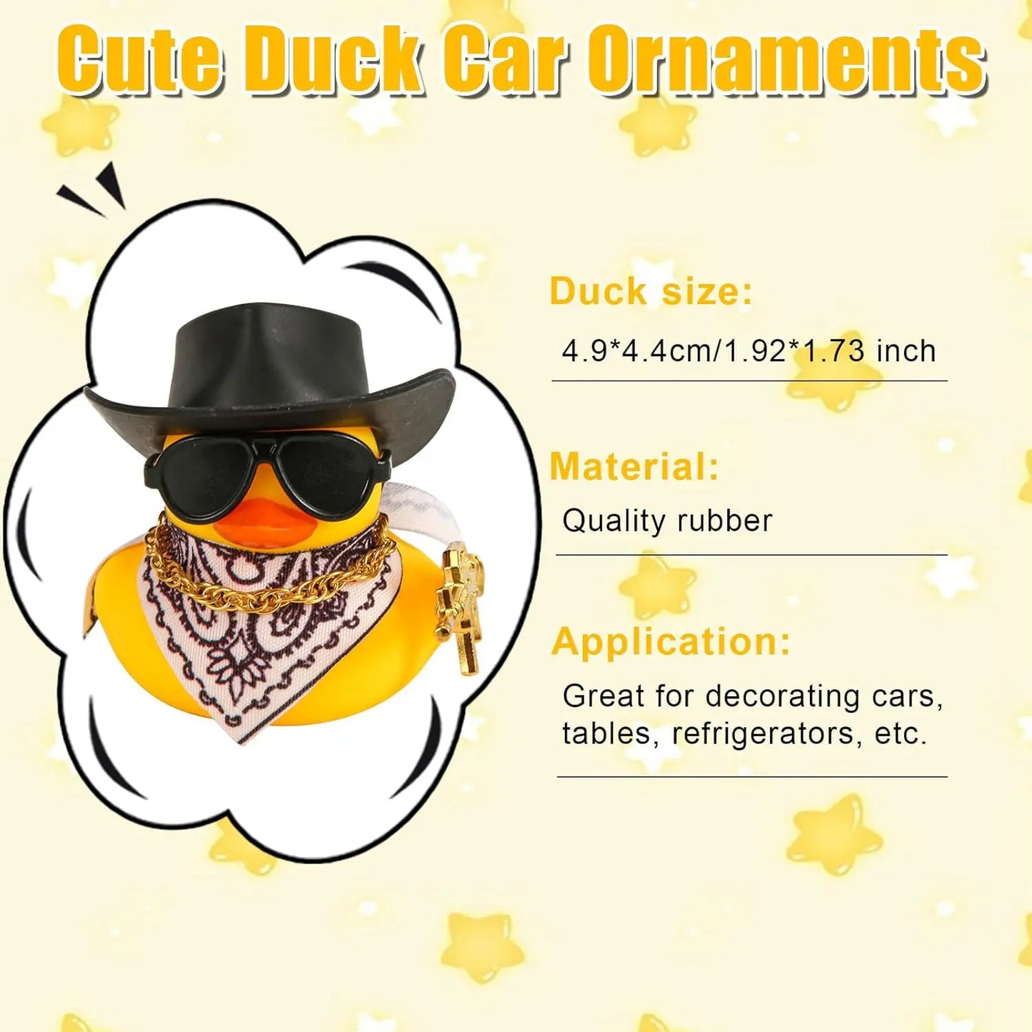 2 canards en caoutchouc amusants pour tableau de bord de voiture - Canard avec chapeau de cowboy, écharpe, lunettes de soleil, arme pour décoration de voiture, de bureau.
