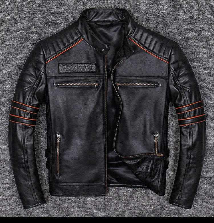 CC Shop.Brand skull cowhide coat.8XL Plus black slim genuine leather jacket,Rider leather cloth.Chaqueta de cuero esqueleto
