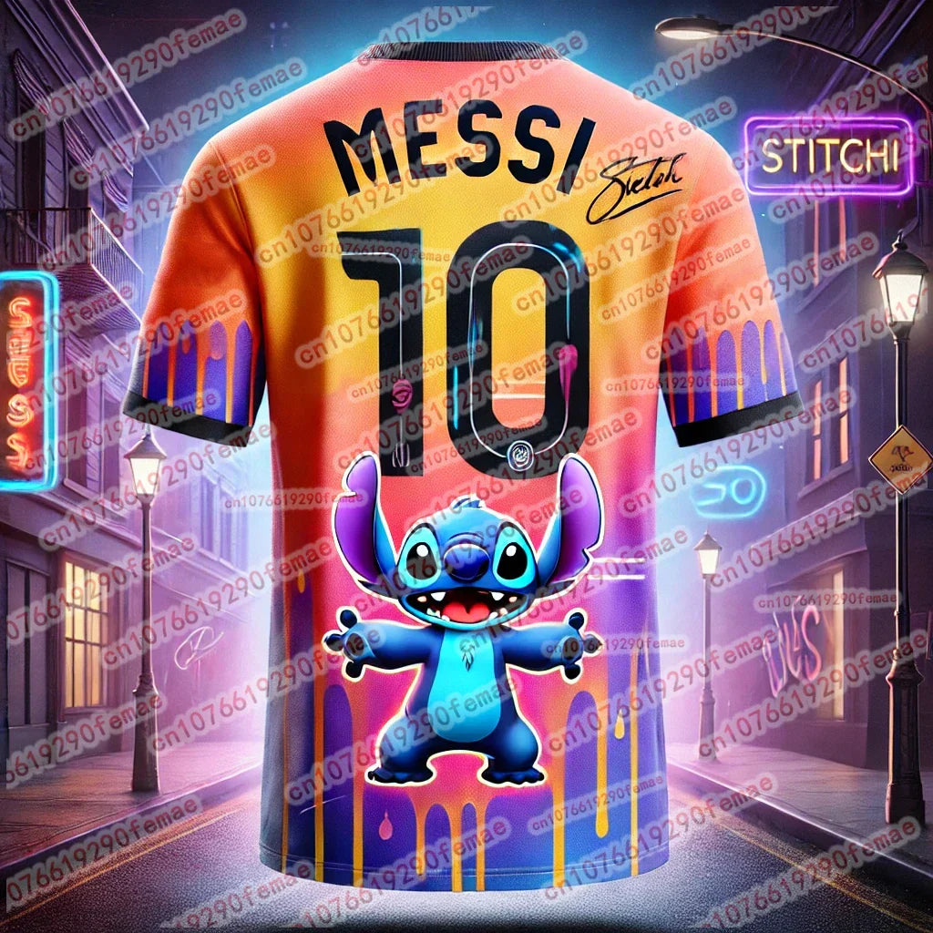 T-shirt Stitch et Messi – Maillot d'été confortable, mignon et élégant pour enfants et adultes, garçons et filles