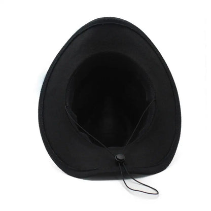 Chapeau de cowboy occidental classique noir confortable, à bord retroussé, avec boucle de ceinture, pour femme, Fedora, Sombrero, Jazz, Cowboy