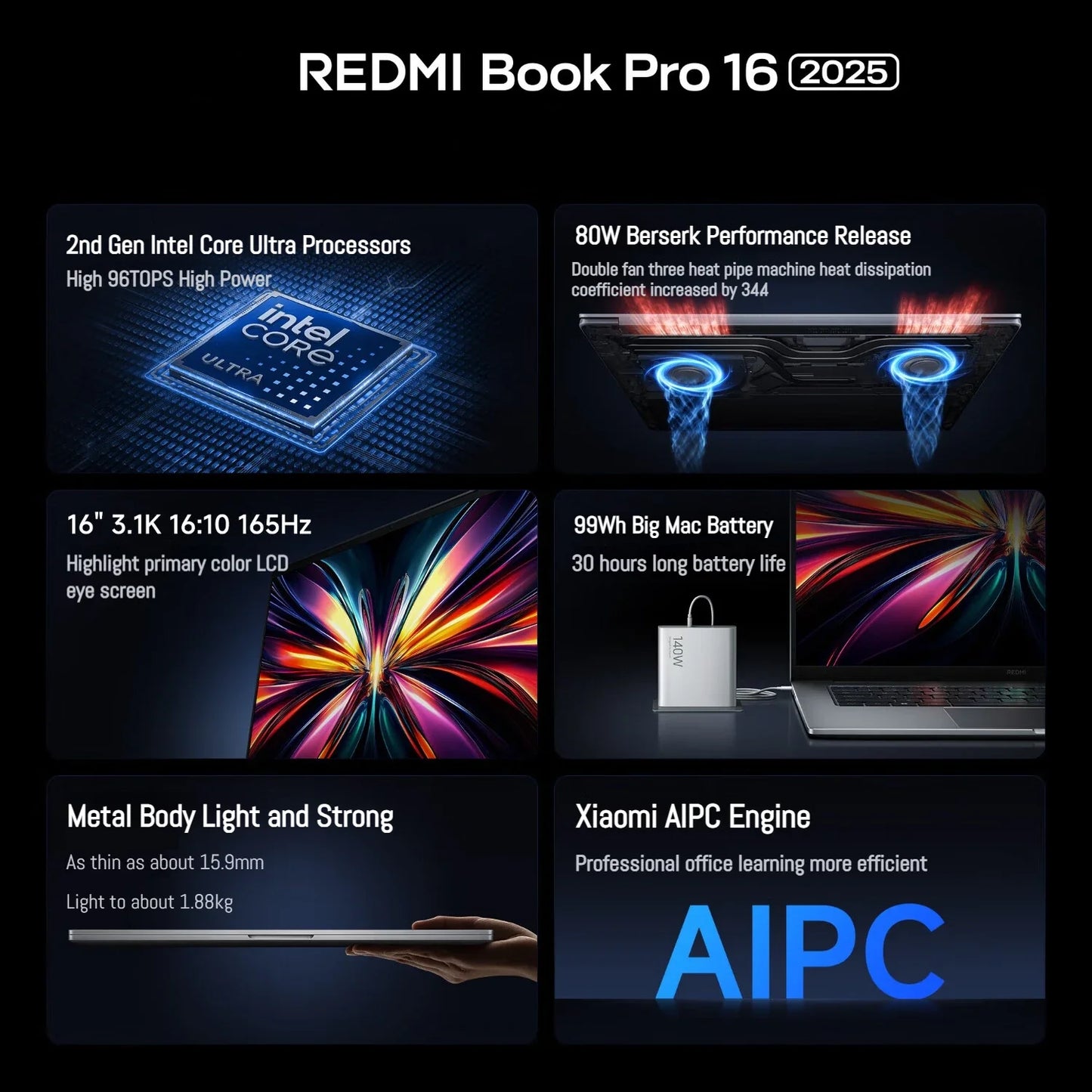 【2025 New】Xiaomi Laptop REDMI Book Pro 16 2025 Ultra5-225H Ultra7-255H/32GB/1TB/3.1K/165Hz Grey