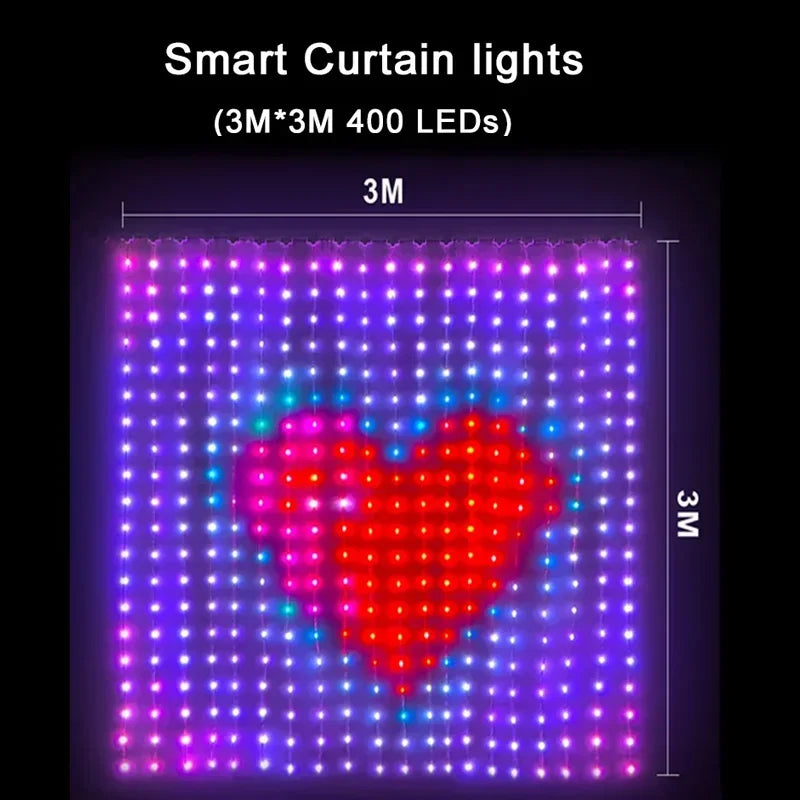 400 LED rideaux lumineux intelligents chaîne lumières avec App télécommande synchronisation de la musique rideau de noël chaîne lumières féeriques extérieures