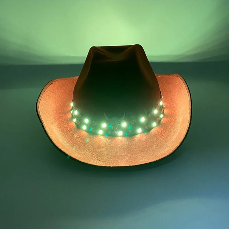 Chapeau de cowboy LED télécommandé pour femmes et hommes, chapeaux de cow-girl occidentaux, robe de l'ouest, vêtements de sauna scintillants pour Halloween, casquette unisexe, mode