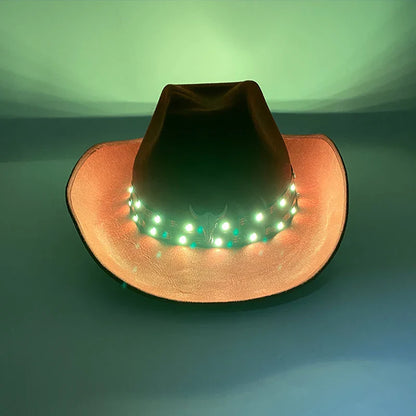 Chapeau de cowboy LED télécommandé pour femmes et hommes, chapeaux de cow-girl occidentaux, robe de l'ouest, vêtements de sauna scintillants pour Halloween, casquette unisexe, mode