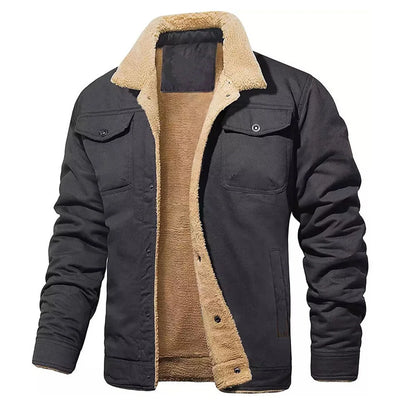 2025 Fashion Fleeced Jacket for Men Solid Color Thick Warm Outwear Tops Quality Autumn Winter Casual Coats Black Men's Jackets