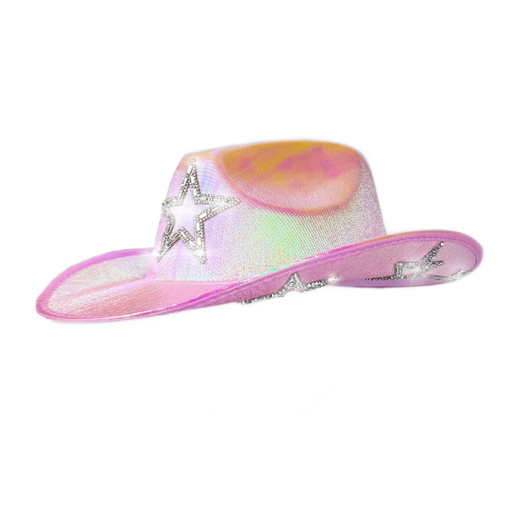 Chapeau de Cowboy occidental rose pour filles, chapeau de Cowgirl avec étoile en cristal Super brillant, chapeau melon pour mariage, carnaval, fête de Festival