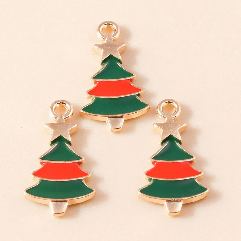 Leslie-Breloques de Noël en émail, arbre flocon de neige, chaussette, cerf, bonhomme de neige, bijoux de bricolage, cadeaux de Noël et du Nouvel An, 10 pièces