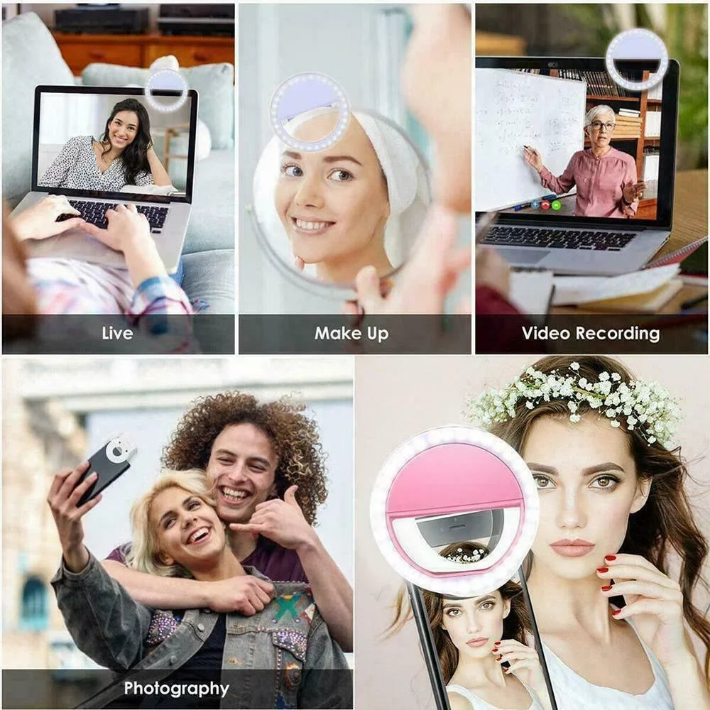 Anneau lumineux Led pour Selfie, Portable, Charge USB, lampe d'objectif de téléphone Portable, diffusion en direct, vidéo, lumière de remplissage pour Selfie, pour tous les smartphones