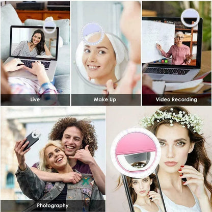 Anneau lumineux Led pour Selfie, Portable, Charge USB, lampe d'objectif de téléphone Portable, diffusion en direct, vidéo, lumière de remplissage pour Selfie, pour tous les smartphones