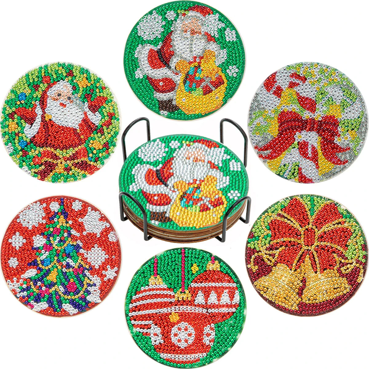 6Pcs DIY Diamond Painting Coasters Mandala Flowers 5D Full Drill Diamond Art Non Slip Coasters with Holder Ideal Christmas Gift