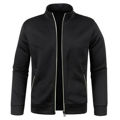 Stand Collar Long Sleeves Pockets Zipper Placket Sweatshirt Coat Men Spring Autumn Solid Color Plus Size Sport Outerwear