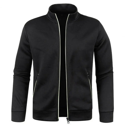 Stand Collar Long Sleeves Pockets Zipper Placket Sweatshirt Coat Men Spring Autumn Solid Color Plus Size Sport Outerwear