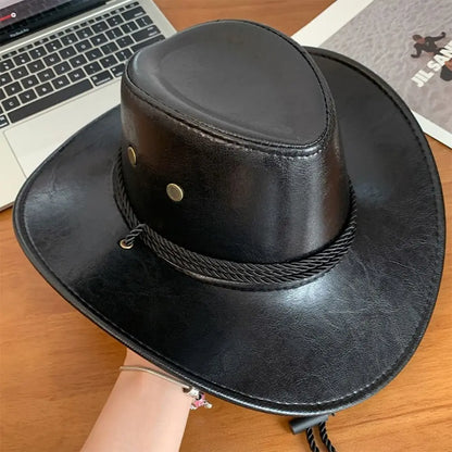 Chapeau de Cowboy occidental de Style ethnique pour homme, chapeau de chevalier à large bord, couleur unie, noir/marron, chapeau de Jazz pour l'extérieur