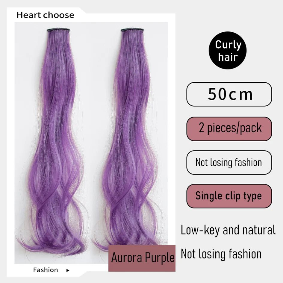 Extensions de cheveux bouclés colorés synthétiques 2 pièces/ensemble 50cm/60cm, ondulation d'eau rose/bleu/violet, perruque Halloween/Noël
