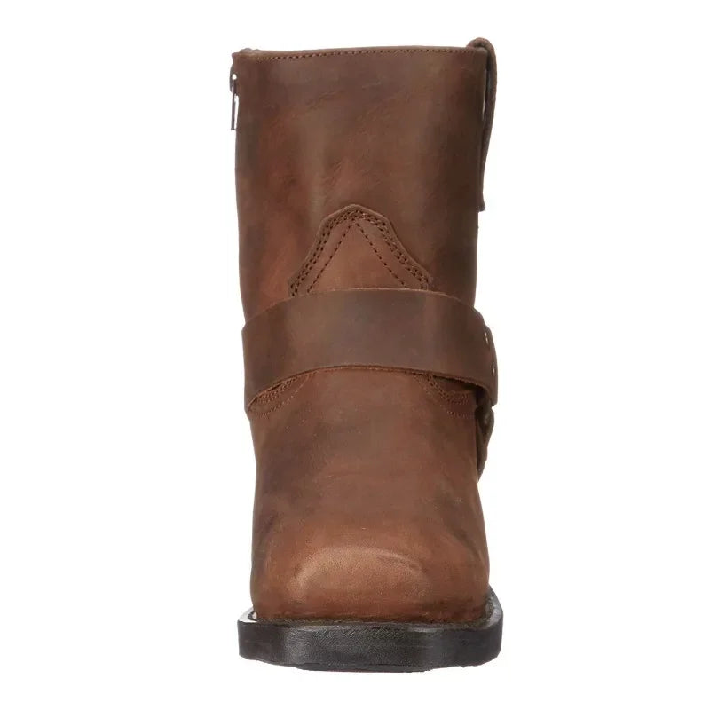 Retro Cowboy Boots Men Mid Calf Western Boots Mixed gender Leather Boots Man Slip On Shoes Winter Knight  Booties Size 48