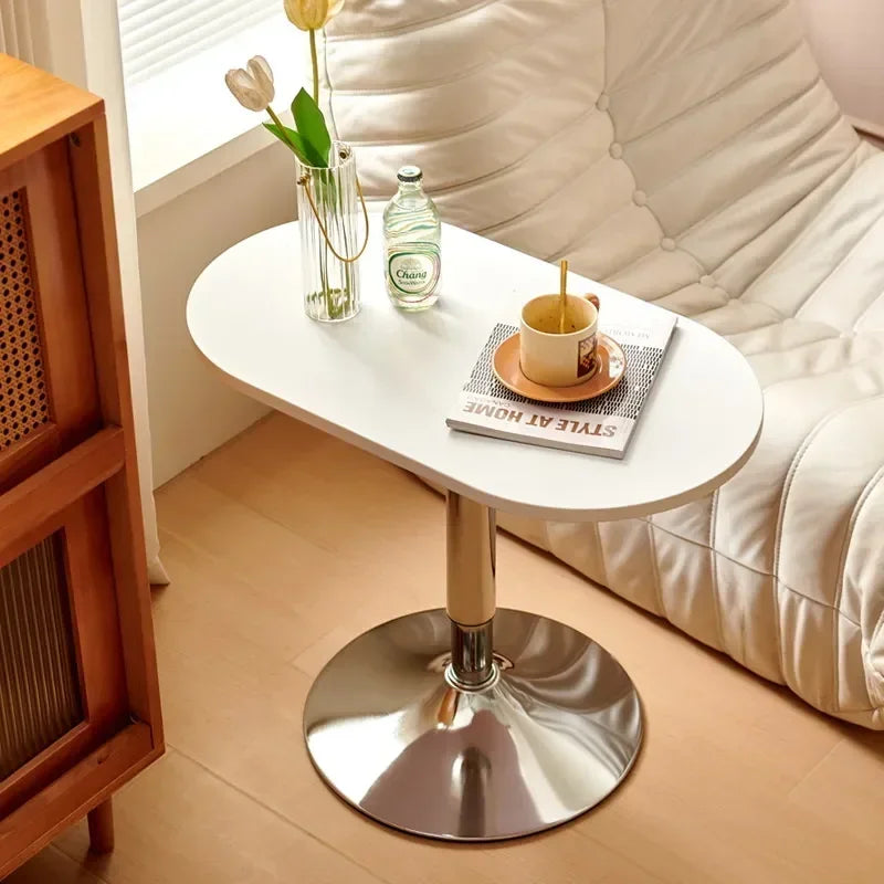 Nordic Wooden Lift Rotating Table, Bedside Table, Solid Rolling Computer Table, Carbon Steel Legs, Tea Table