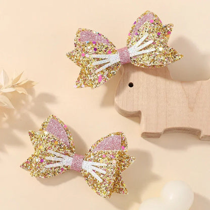 2 Paires de Barrettes Nœud Papillon Paillettes Arc-en-ciel pour Cheveux de Fille, Pinces à Cheveux pour Animaux, Nœuds de Cheveux pour Enfants