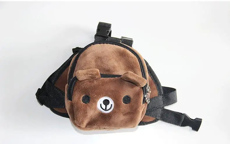Sac à dos durable pour chien de compagnie, sac à dos auto-transporté pour chiot, laisse réglable, harnais portable de dessin animé, sac de collation en plein air pour chien en peluche
