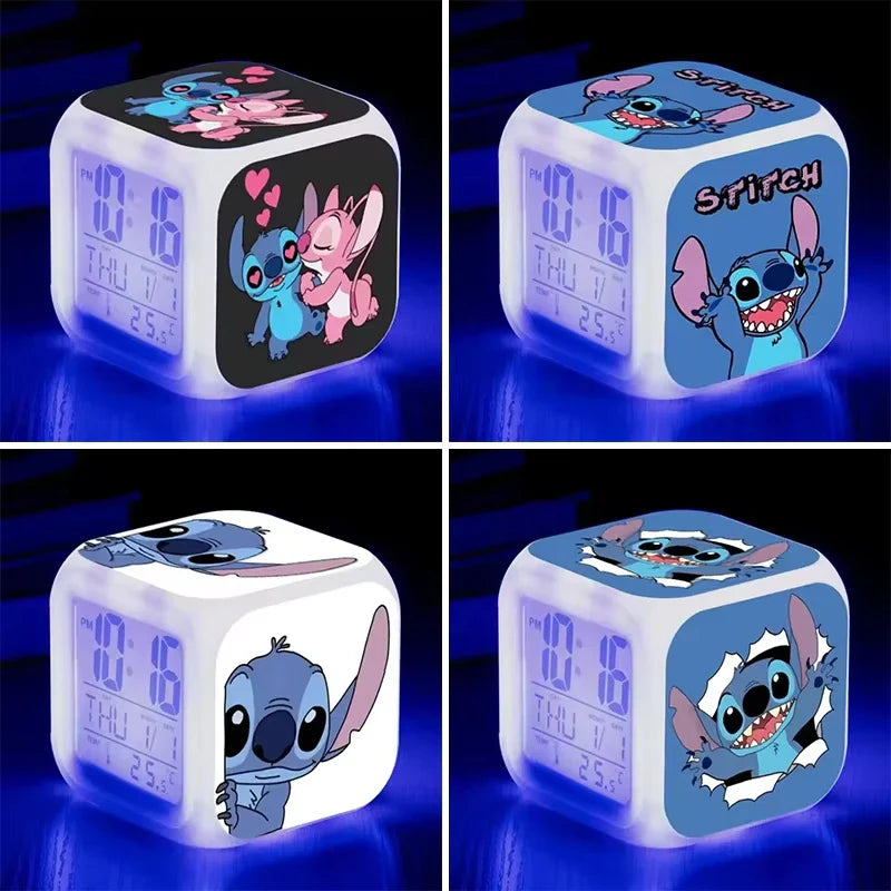Cute Stitch Alarm Clock with Square Shape Design and Night Light Digital Display Cute Cartoon Gift for Kids Boys Girls Room Use