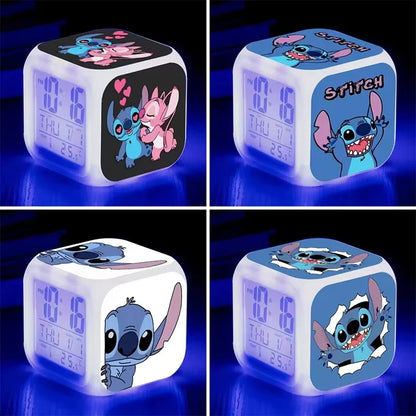 Cute Stitch Alarm Clock with Square Shape Design and Night Light Digital Display Cute Cartoon Gift for Kids Boys Girls Room Use