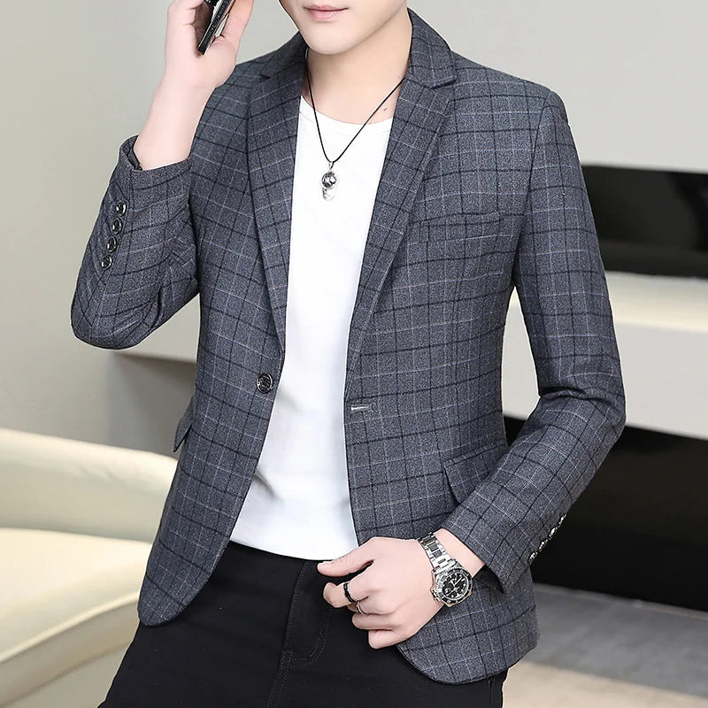 High-quality men's stylish and trendy business checkered single-piece Western-style casual, fashionable and form-fitting small s
