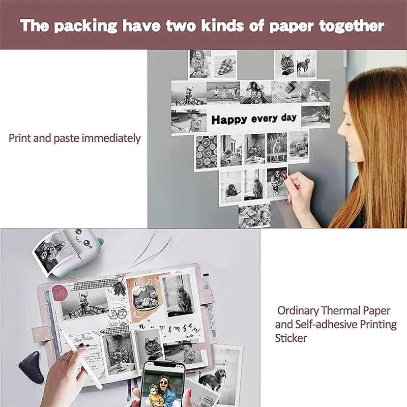 Mini Photo Pocket Printer Portable Ink-free Thermal 57mm Sticker Trans Paper Wireless BT 200dpi Android IOS Printing Machine