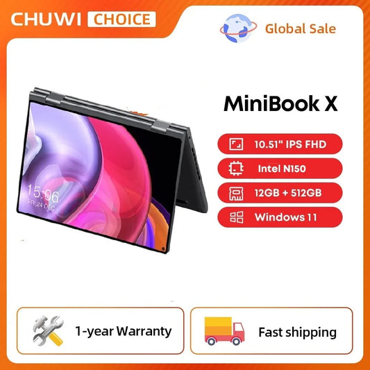 CHUWI MiniBook X 2025 Ordinateur portable 2-en-1 Tablette Intel N150 CPU Écran IPS FHD 10,51" 12 Go LPDDR5 512 Go SSD PC portable Windows 11