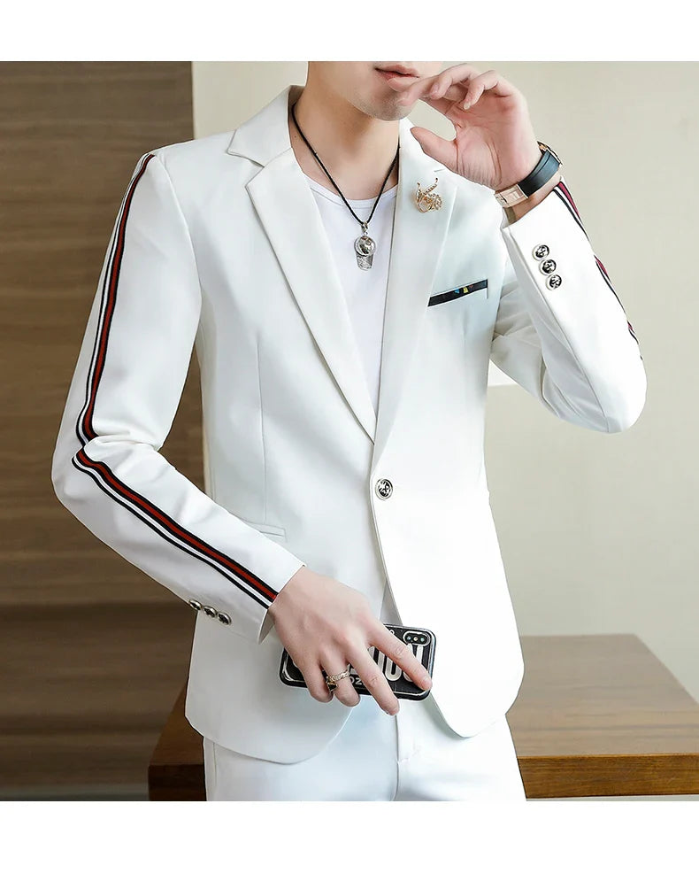 Men's Slim Fit Two-Piece Set Spring Fashion Korean Style Suit And Trousers Ensemble High-Quality Trendy Clothing for 2024