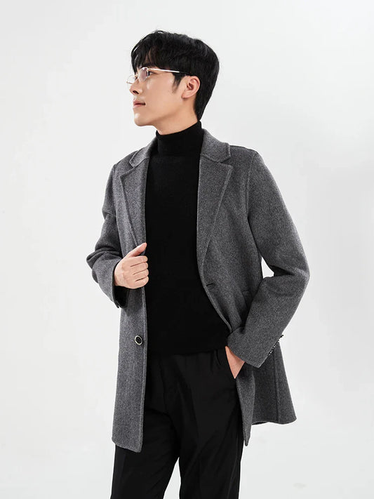 Manteau en laine réversible mi-long pour homme, style occidental, automne et hiver, 100 % laine fait main, manteau en cachemire