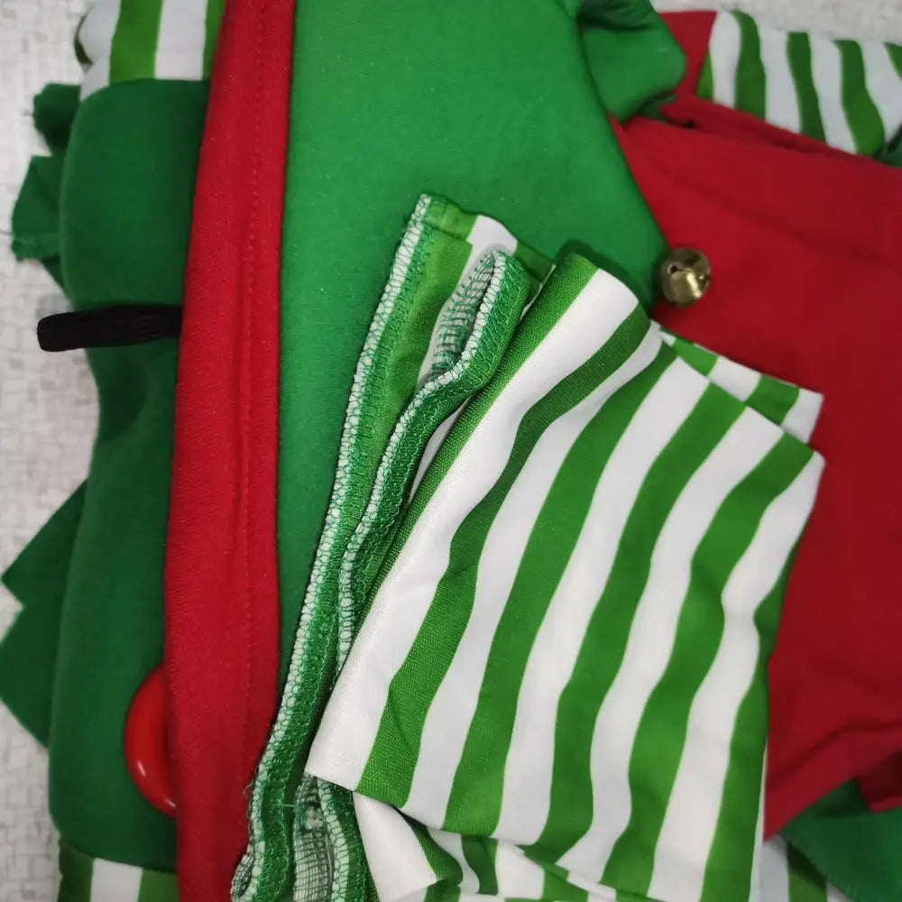 VIP FASHION Men Christmas Elf Costume with Hat Stockings Shoe Covers Belt Fancy Xmas Party Dress Up Outfit Male Festival Clothes