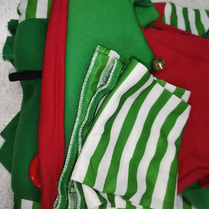VIP FASHION Men Christmas Elf Costume with Hat Stockings Shoe Covers Belt Fancy Xmas Party Dress Up Outfit Male Festival Clothes