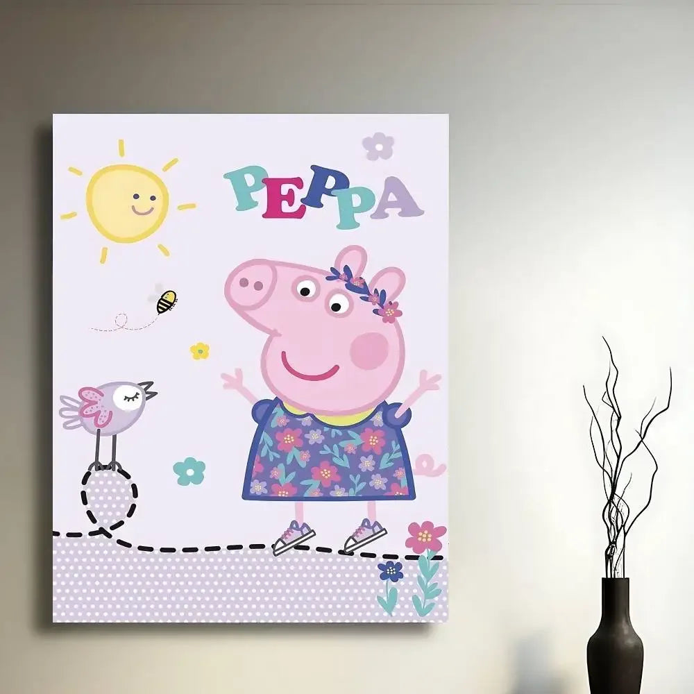 Cartoon Cute W-Peppa PigS Poster Sticky Posters Waterproof Paper Sticker Coffee House Bar Home Decor