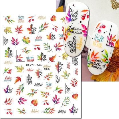 3d Nail Art Stickers Winter Autumn Golden Leaves Red Roses Flowers Decals For Nails Decoration Manicure Salon Beauty