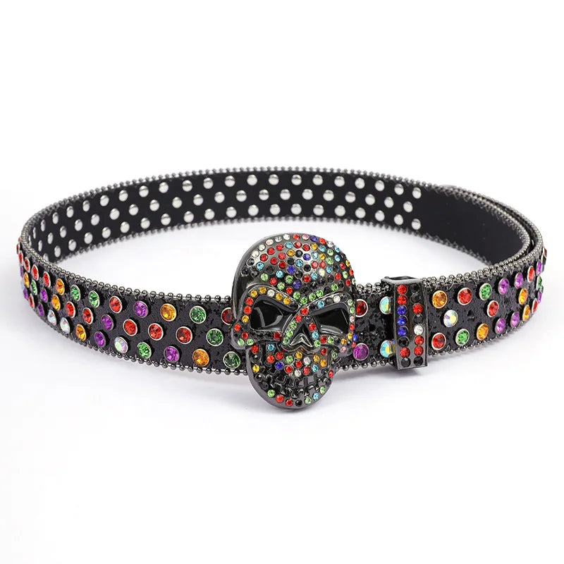Nouvelle ceinture en strass de créateur, ceinture de cowboy western cloutée de diamants, ceinture punk bling en cuir PU véritable de haute qualité pour femme et homme